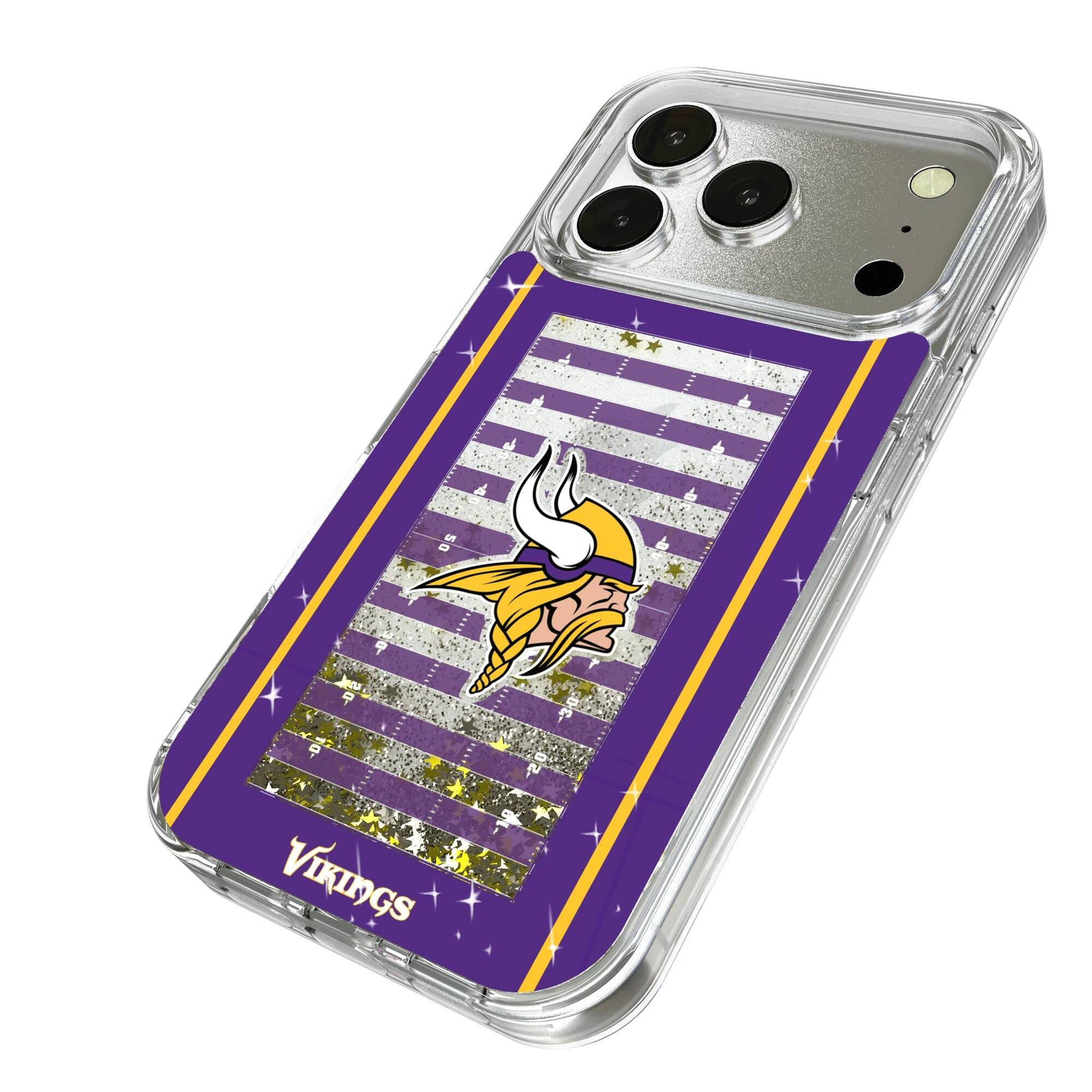 Alt View 1. Keyscaper - Minnesota Vikings iPhone Field Design Glitter Case - 16 Pro - Multicolor.