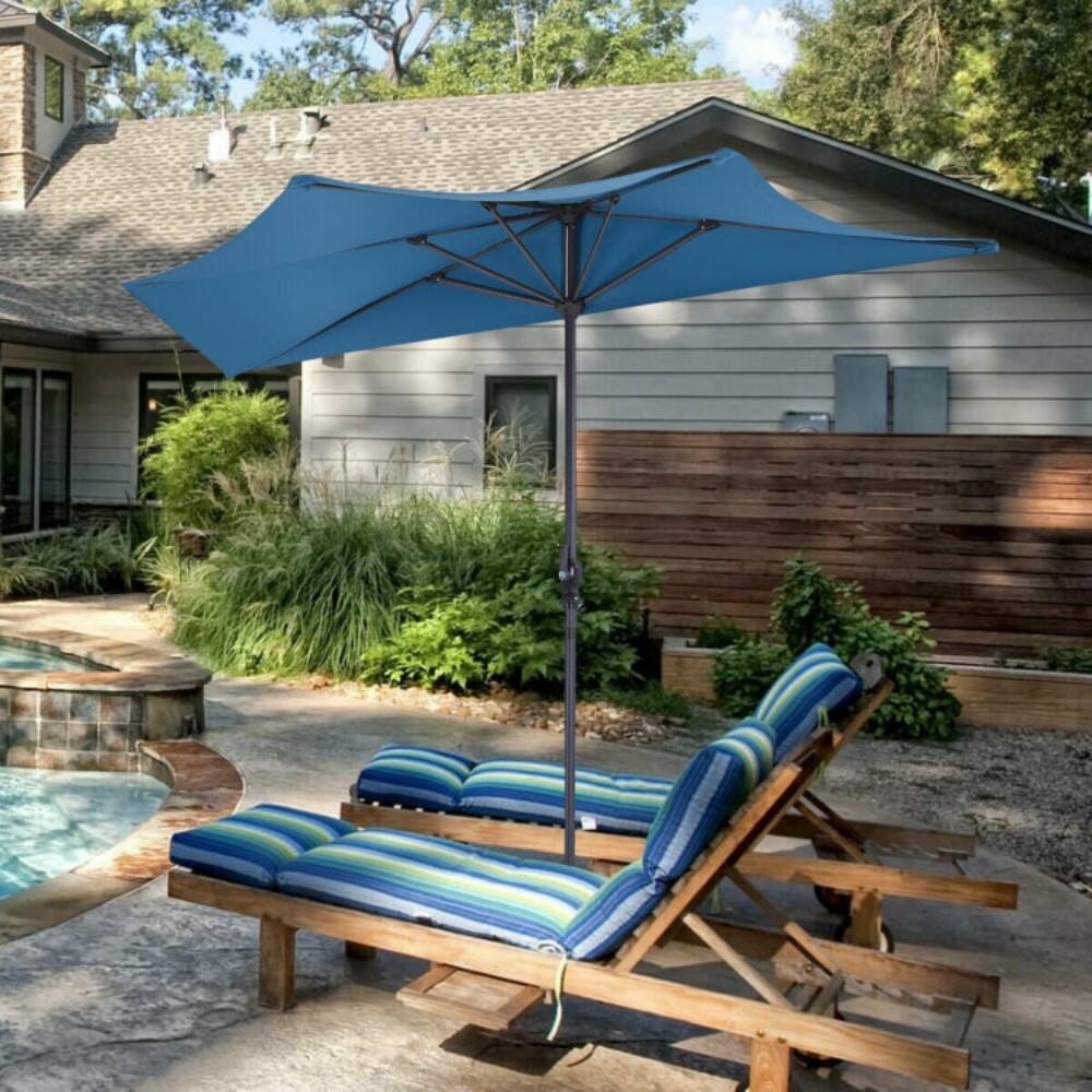Left. Mondawe - 9 Ft Patio Umbrella Bistro Half Round without Weight Base - Blue.