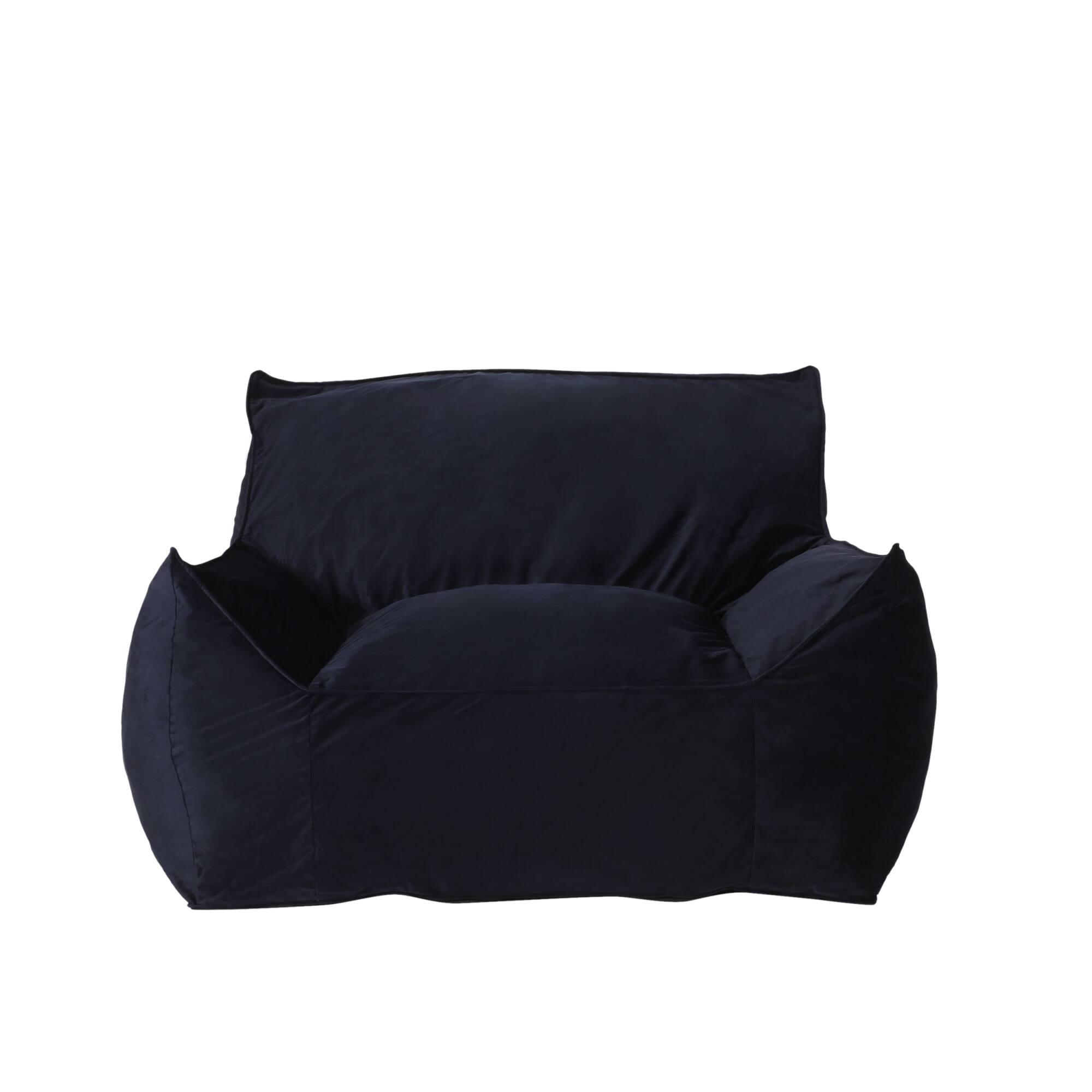 Angle. GOODSILO - Luxurious Velveteen Bean Bag Chair with Comfortable Armrests for Cozy Seating - Dark Blue.