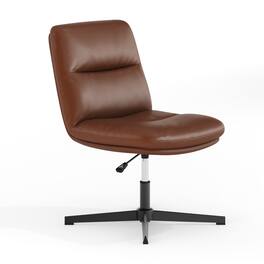 Flash Furniture - Chloe Commercial Mid-Back Cognac Padded LeatherSoft Armless Stationary Task Office Chair with Adjustable Height, Swivel - Brown