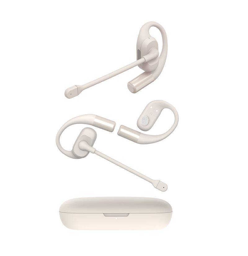 Angle. Emerson - Emerson NoiseZero Open-Ear Earphones, Smart AI Mic Cancelling 99.999% Noise Max Privacy, Wireless Bluetooth IPX4 (White) - White.