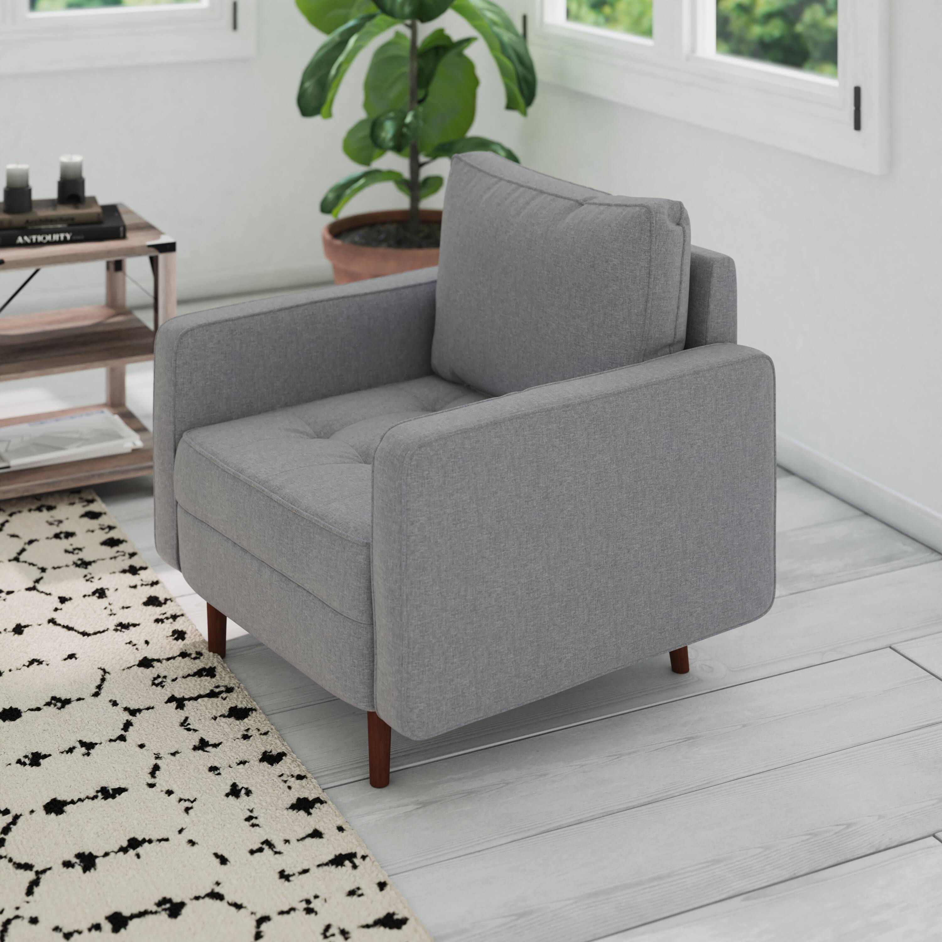 Alt View 3. Emma + Oliver - Holden Upholstered Mid-Century Modern Pocket Spring Accent Chair with Wooden Legs and Removable Back Pillows - Slate Gray.