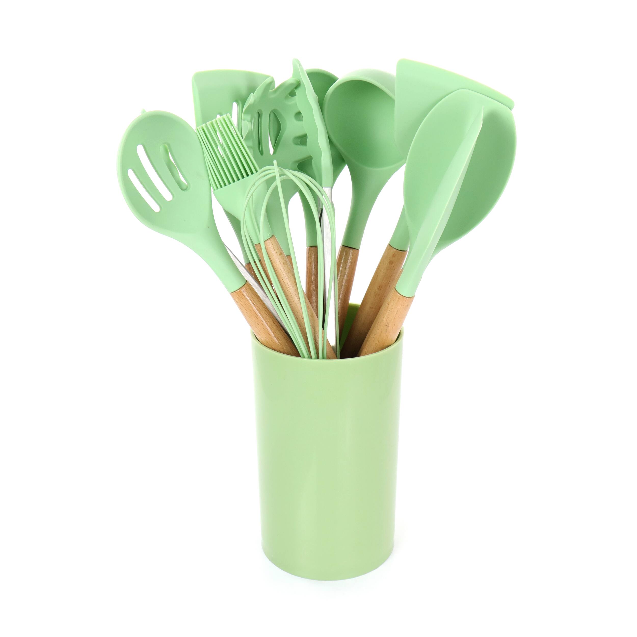 Alt View 2. MegaChef - MegaChef Mint Green Silicone and Wood Cooking Utensils, Set of 12 - Mint Green.