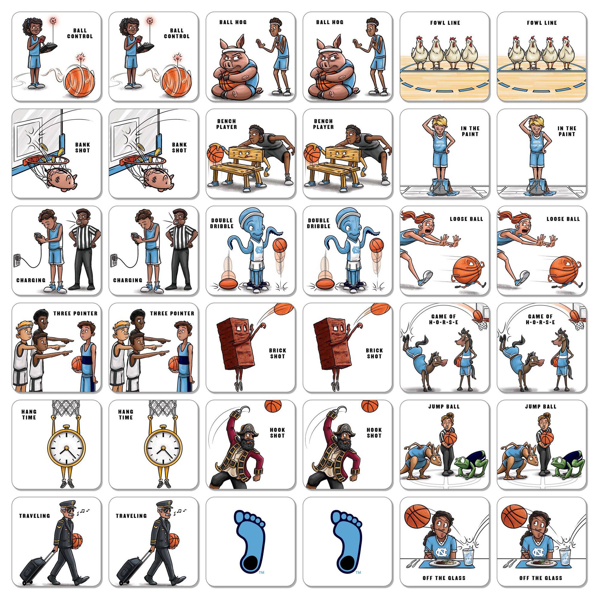 - Ball Control
- Ball Hog
- Foul Line
- Bank Shot
- Bench Player
- In the Paint
- Double Dribble
- Loose Ball
- Charging
- Three Pointer
- Brick Shot
- Hang Time
- Hook Shot
- Traveling
- Jump Ball
- Game of H-O-R-S-E
- Off the Glass