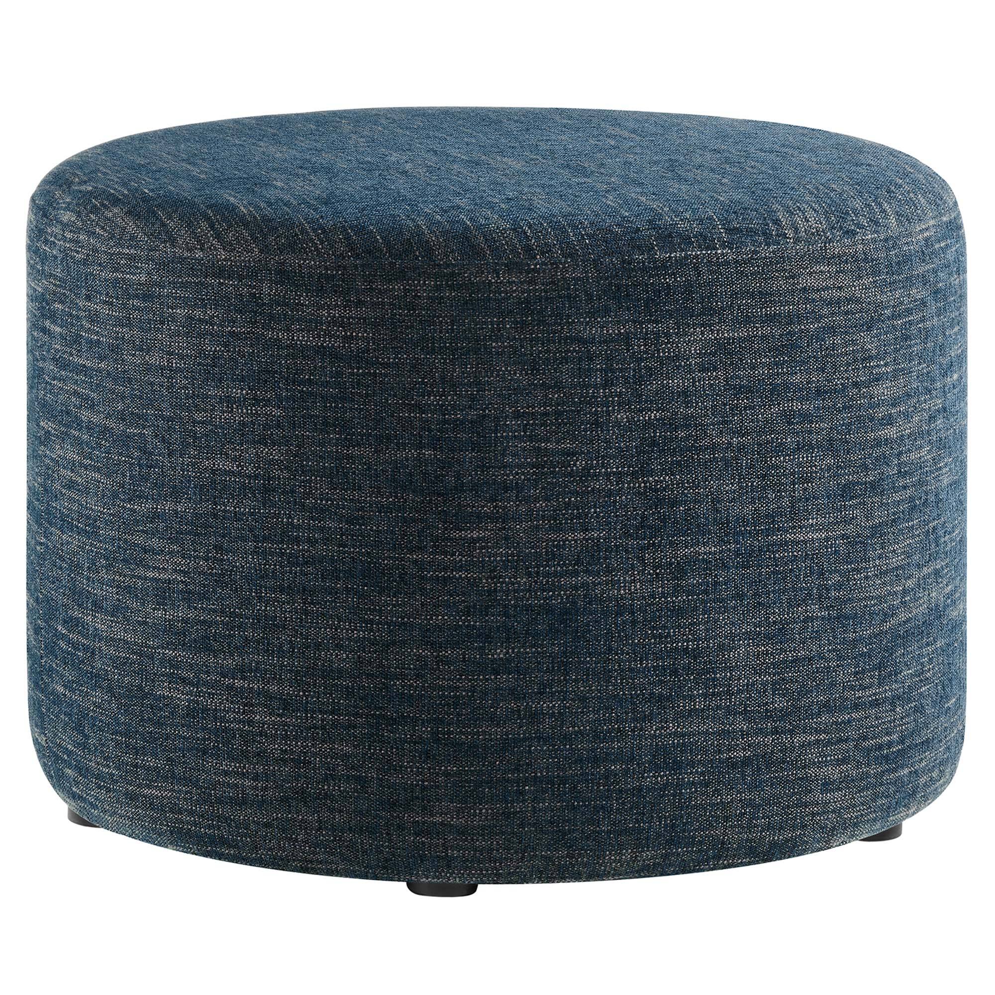 Angle. Modway - Callum Large 23" Round Woven Heathered Fabric Upholstered Ottoman by Modway - Heathered Weave Azure.