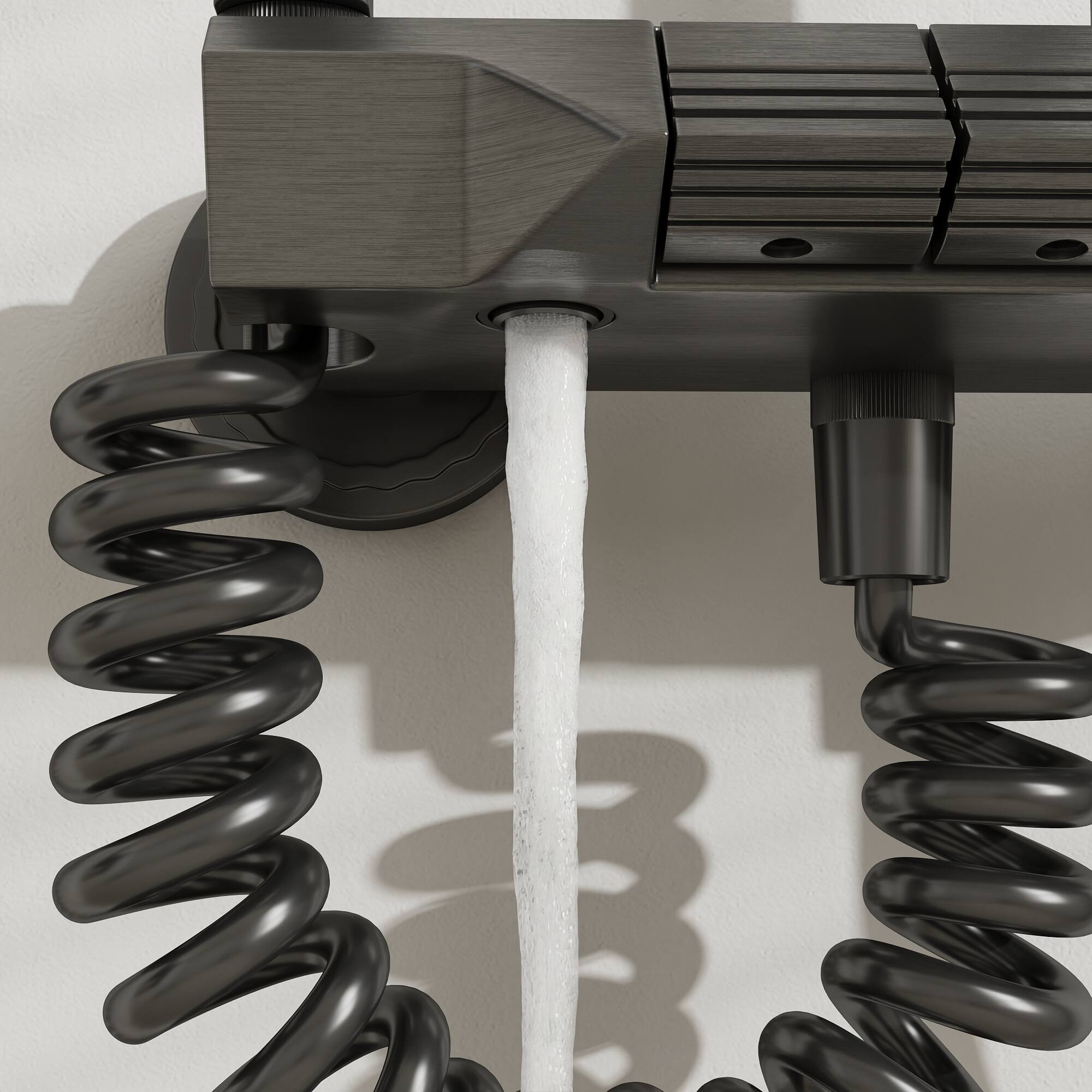 Alt View 5. Famapy - Thermostatic Shower System 4 Spray Modes Rainfall Shower Combo with Handheld Waterfall & Spray Gun, Aluminum Shower Set - Gunmetal Gray.