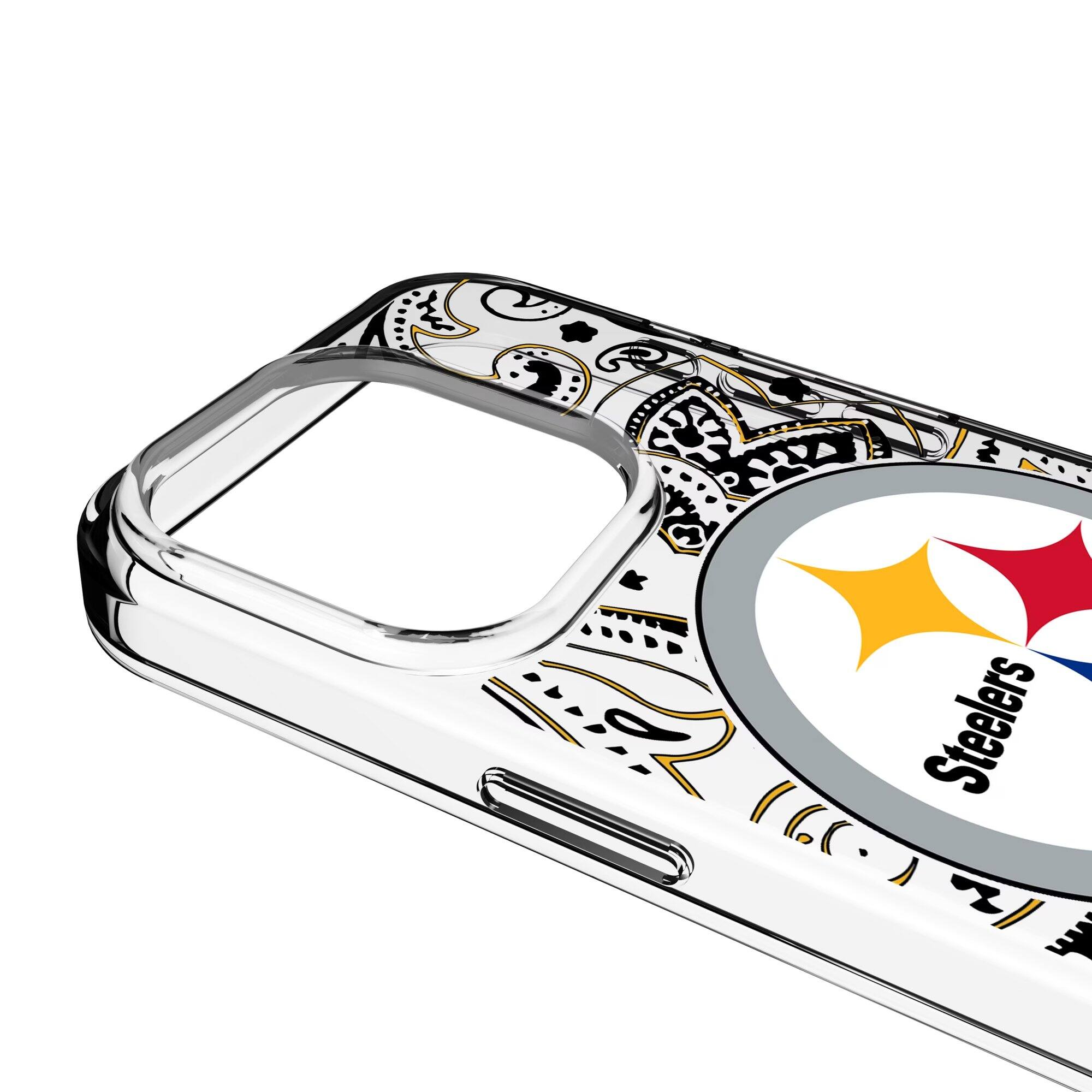 Alt View 2. Keyscaper - Pittsburgh Steelers iPhone Clear Paisley Design Case - 14 Pro Max - Multicolor.