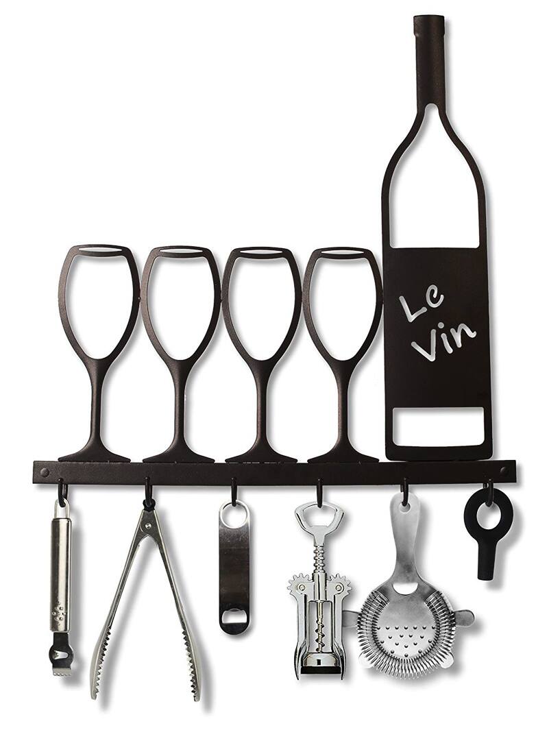 Alt View 1. Plastec - Metal Wine Glass and Bottle Wall Hook Rack - Brown.