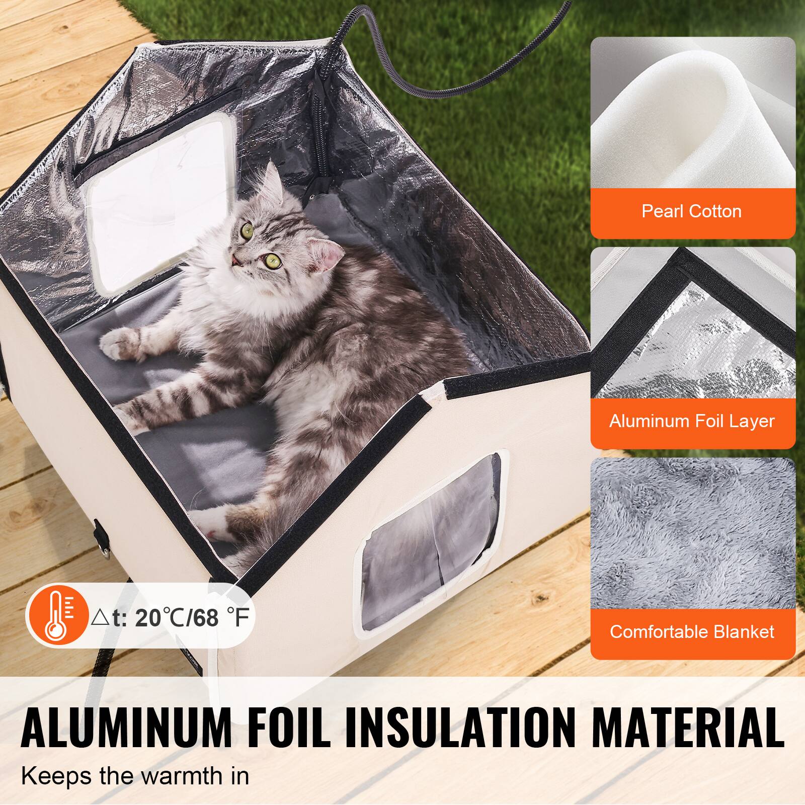 Pearl Cotton  
Aluminum Foil Layer  
Comfortable Blanket  

Δt: 20°C/68°F  

ALUMINUM FOIL INSULATION MATERIAL  
Keeps the warmth in