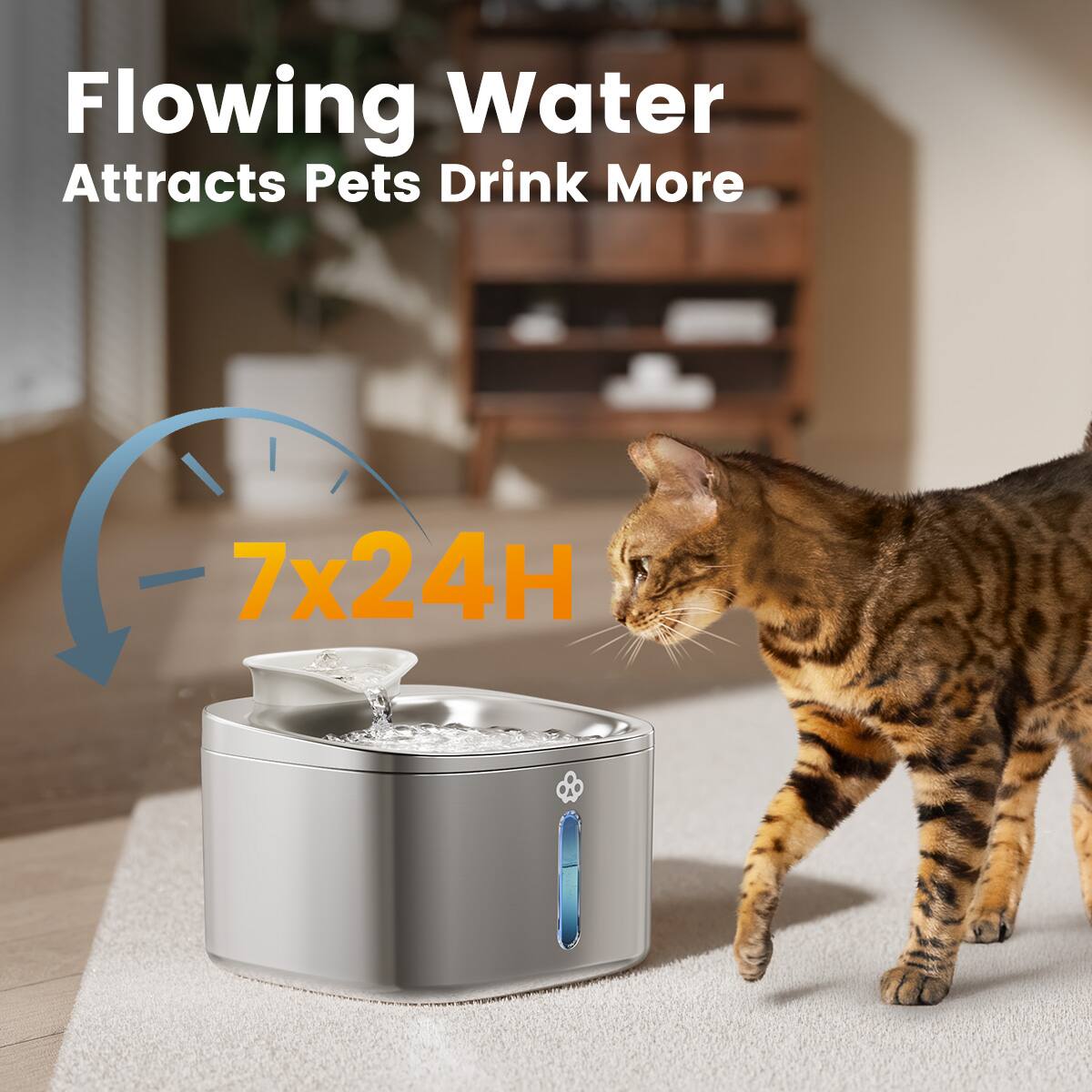 Flowing Water Attracts Pets Drink More  
7x24H