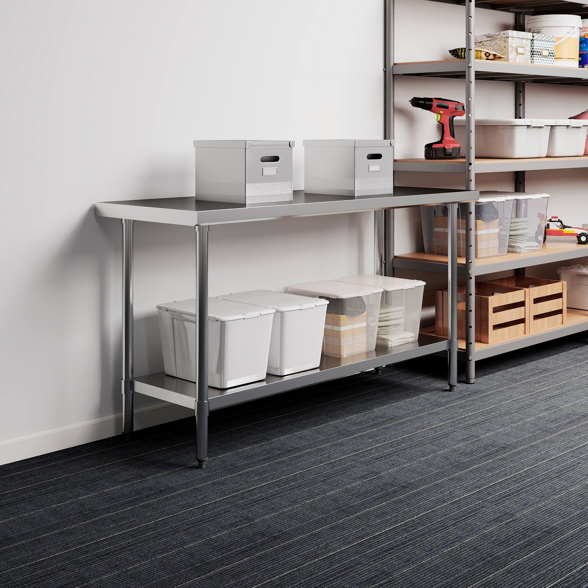 Left. KLEENSTEEL - 24" x 60" NSF Stainless Steel Worktable Adjustable Undershelf for Kitchen & BBQ.