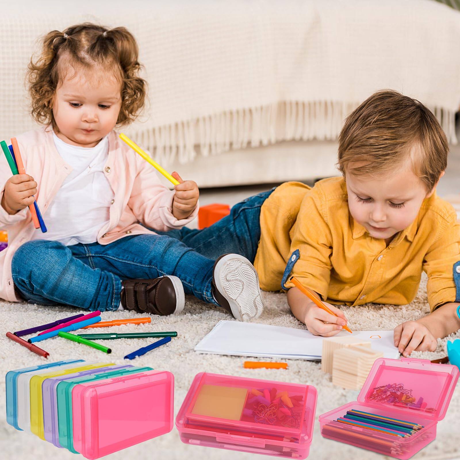 Alt View 6. Paradigms Interiors - 1 Pencil Box Double Layer Large Capacity Case Hard Pencils With Snap-tight Lid Clear Crayon For Office School Supplie... - Pale Green 1 PCS.