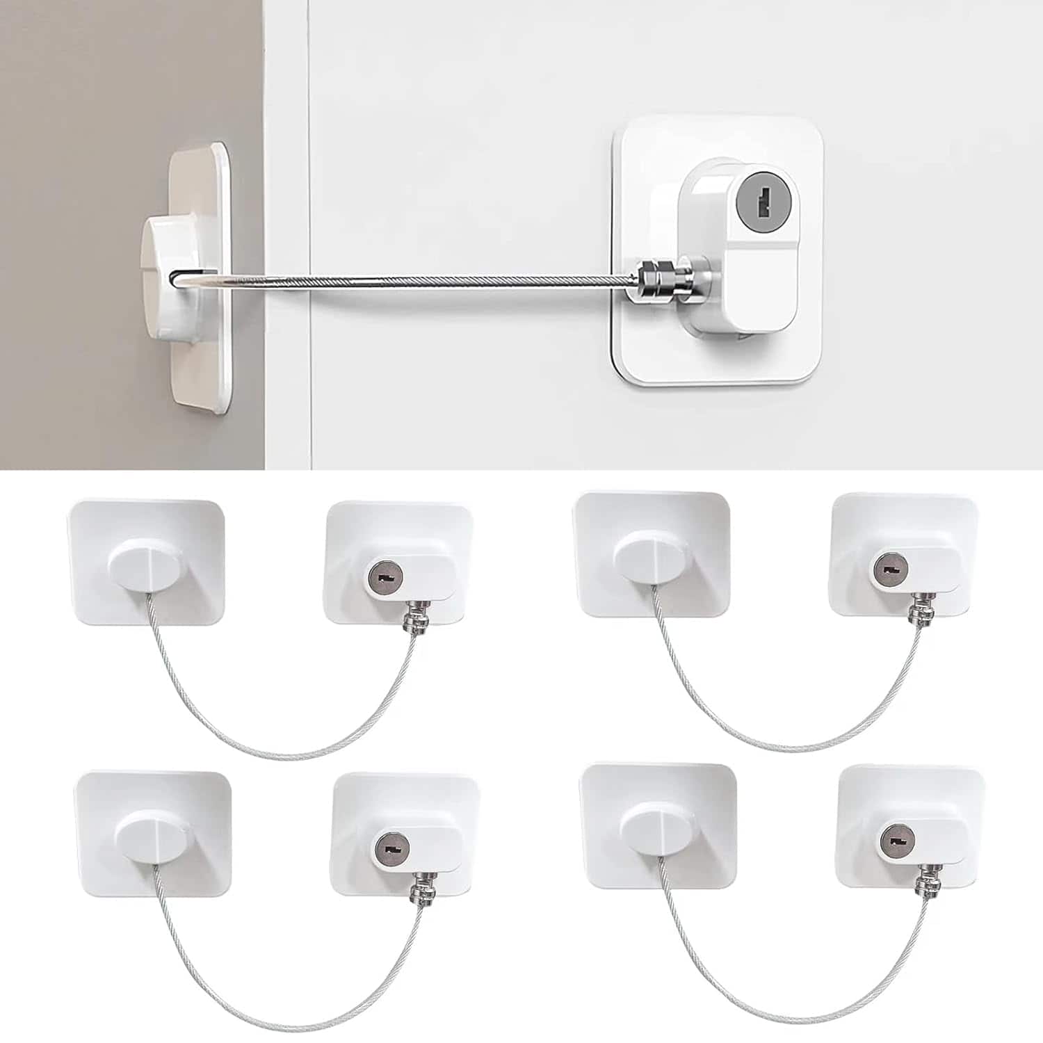 Auledio - 4 Pack Refrigerator Lock, Locks for Fridge, Cabinet Locks - White