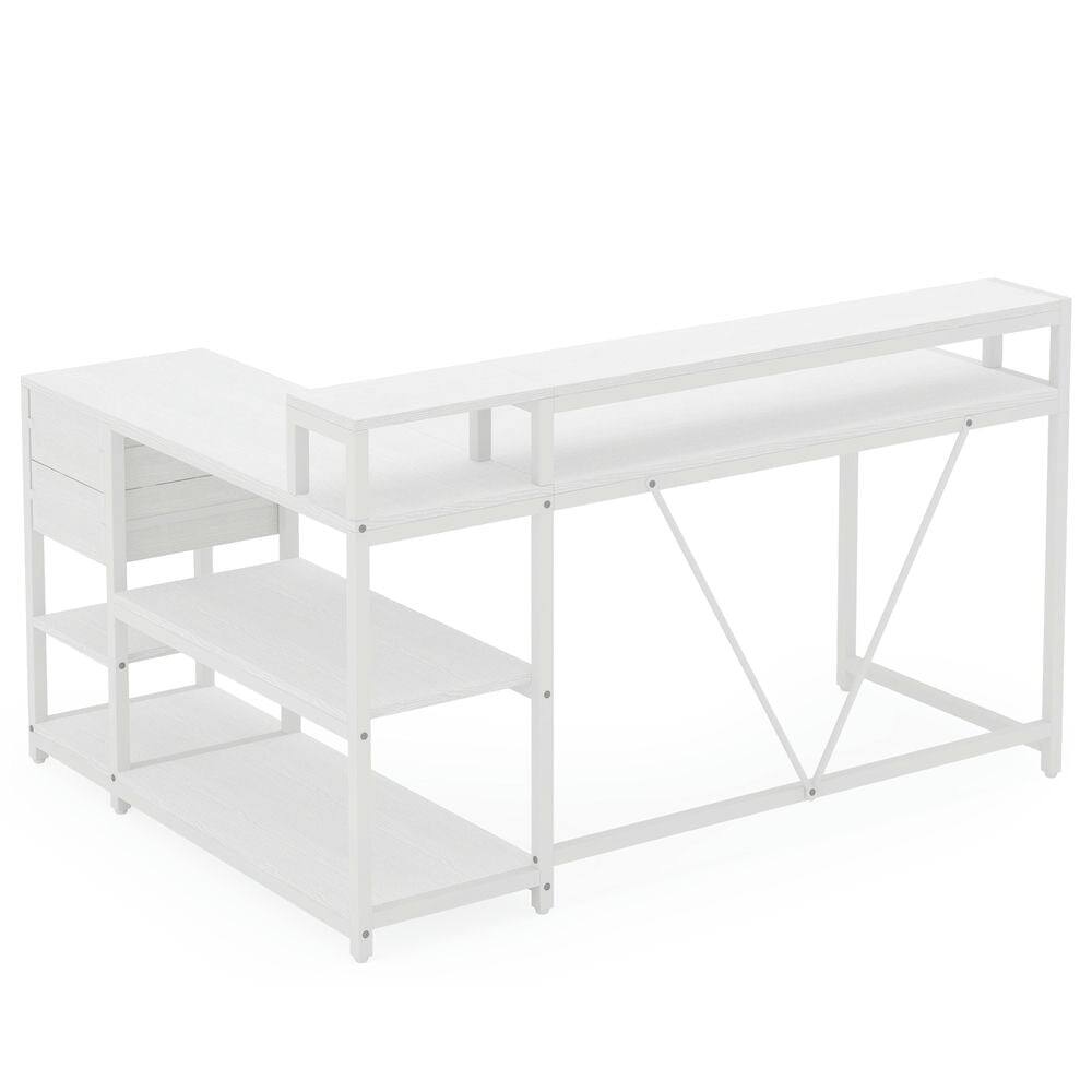 Left. Kadyn - Kadyn Study Writing Desk, Computer Desk,Reversible L-Shaped Desk, Industrial Corner Desk with Drawer & Shelves,White - White.