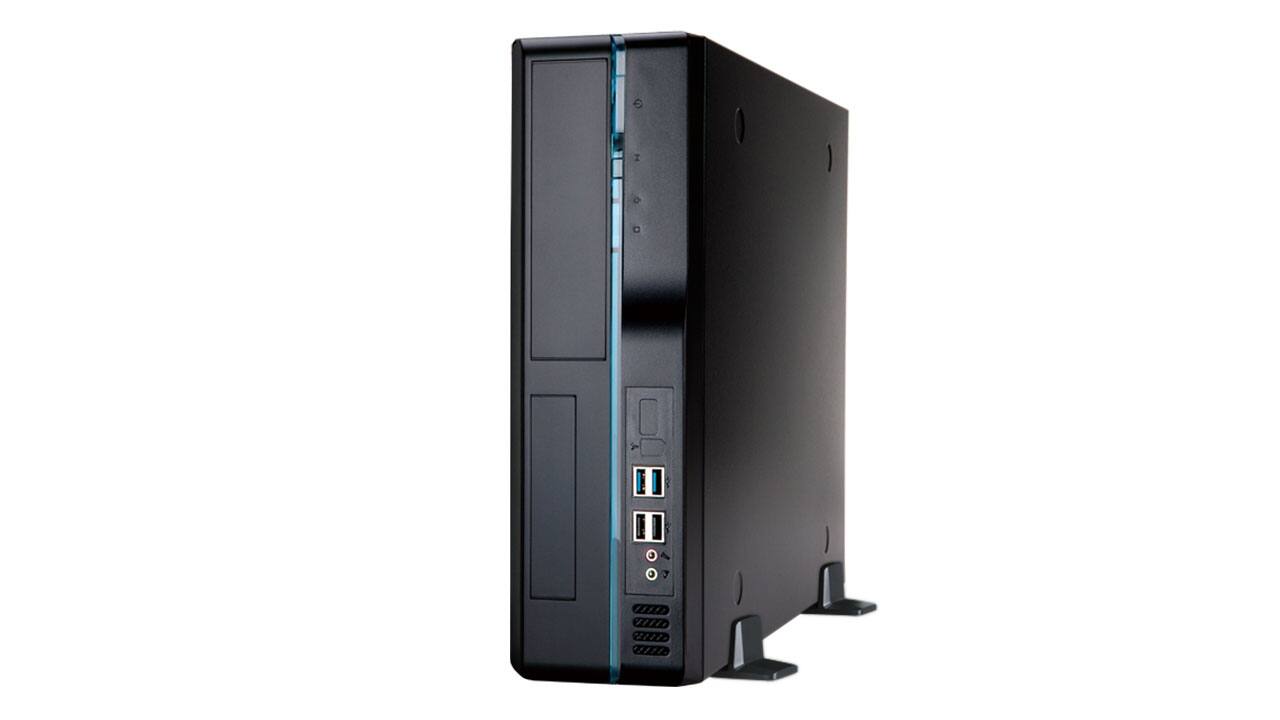 Left. In Win - BL631 Slim Micro-ATX Mini-ITX Small Form Factor Desktopwith 450W TFX Power Supply Pre-Installed, 11.5L, USB 3.0 Ports - Black.