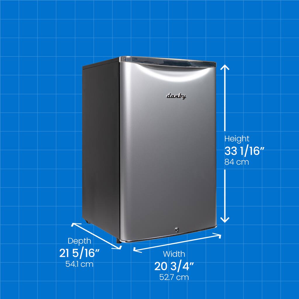 danby  
Height 33 1/16" 84 cm  
Depth 21 5/16" 54.1 cm  
Width 20 3/4" 52.7 cm