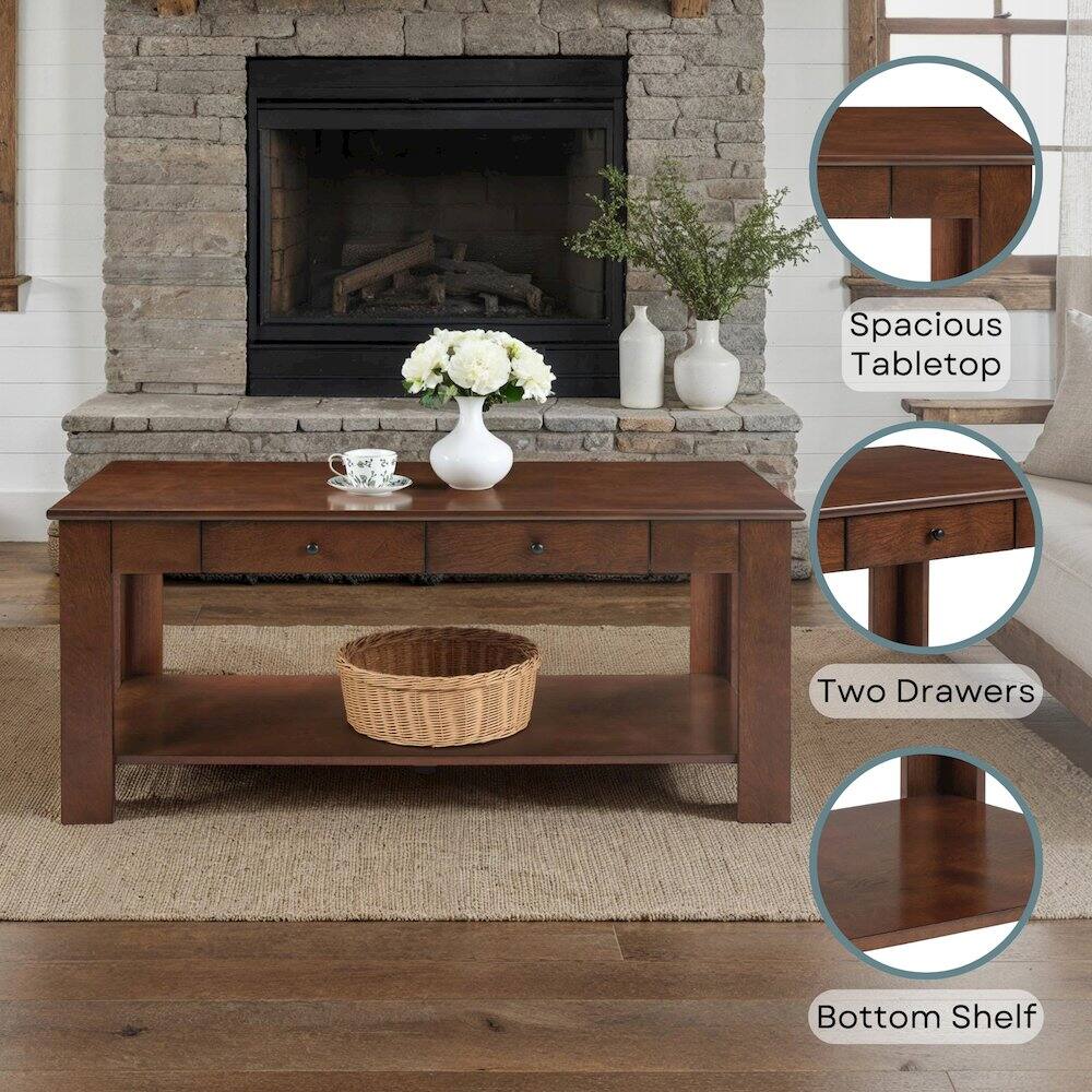 Spacious Tabletop  
Two Drawers  
Bottom Shelf