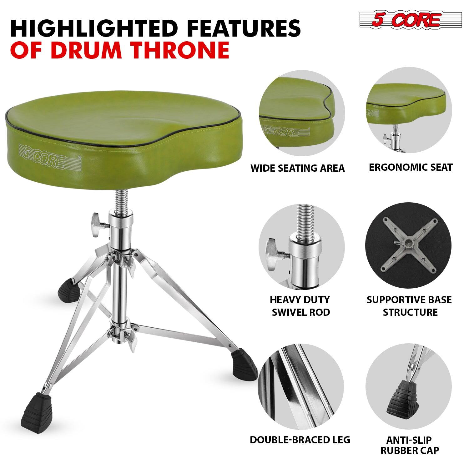 HIGHLIGHTED FEATURES OF DRUM THRONE

- WIDE SEATING AREA
- ERGONOMIC SEAT
- HEAVY DUTY SWIVEL ROD
- SUPPORTIVE BASE STRUCTURE
- DOUBLE-BRACED LEG
- ANTI-SLIP RUBBER CAP