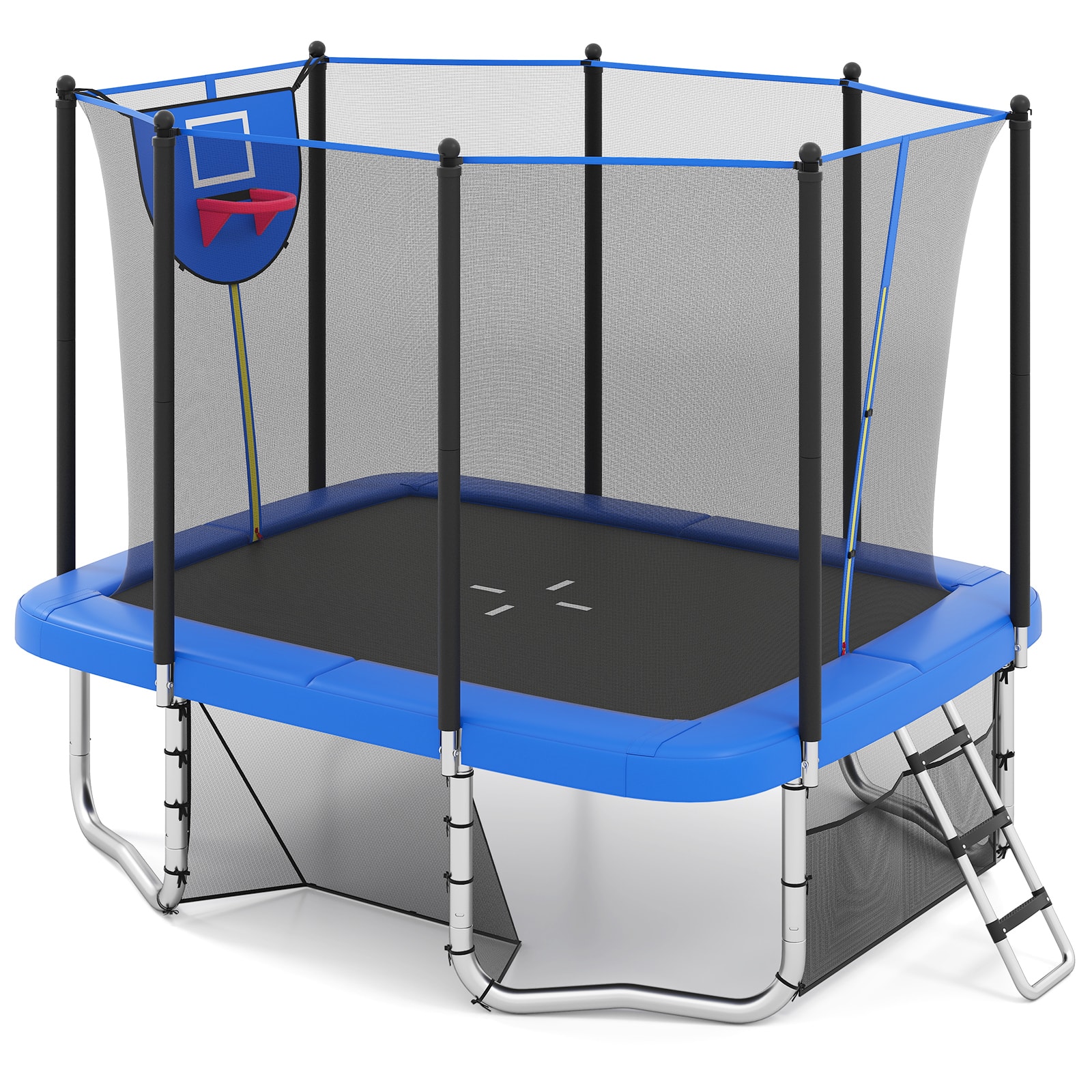 Gymax - 10 x 8 FT Heavy-Duty Trampoline w/Basketball Hoop Soccer Goal Non-Slip Ladder - Blue