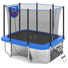 Gymax - 10 x 8 FT Heavy-Duty Trampoline w/Basketball Hoop Soccer Goal Non-Slip Ladder - Blue