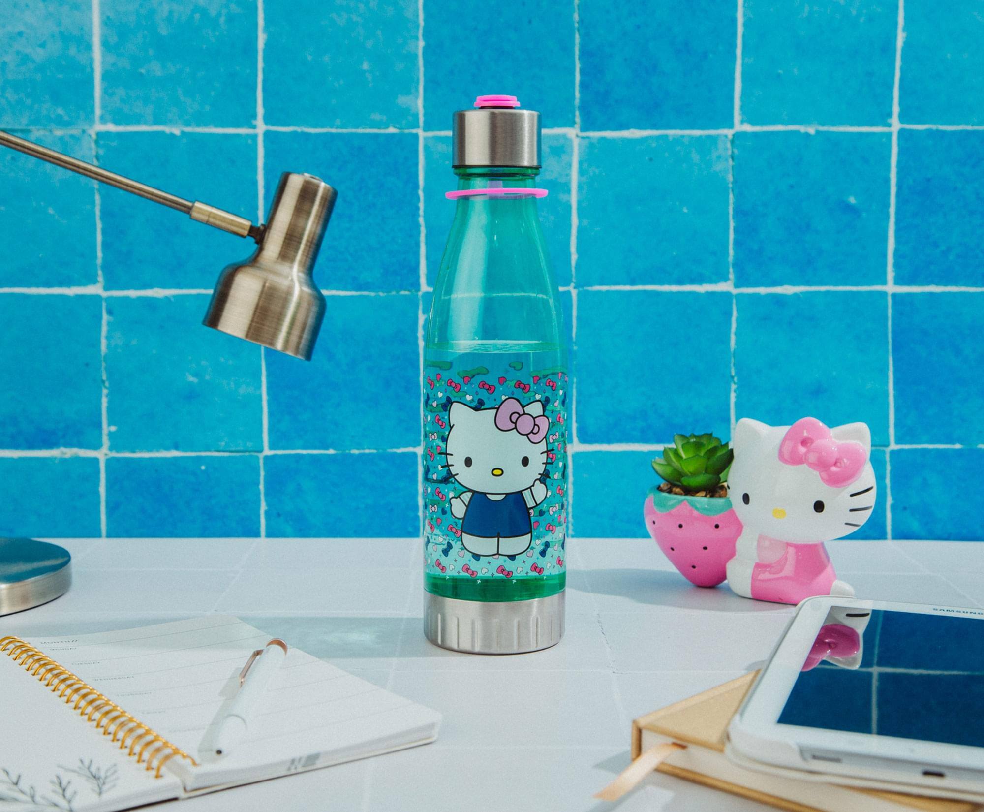 Alt View 2. Silver Buffalo - Sanrio Hello Kitty Hearts and Bows Water Bottle With Lid | Holds 20 Ounces - Blue.
