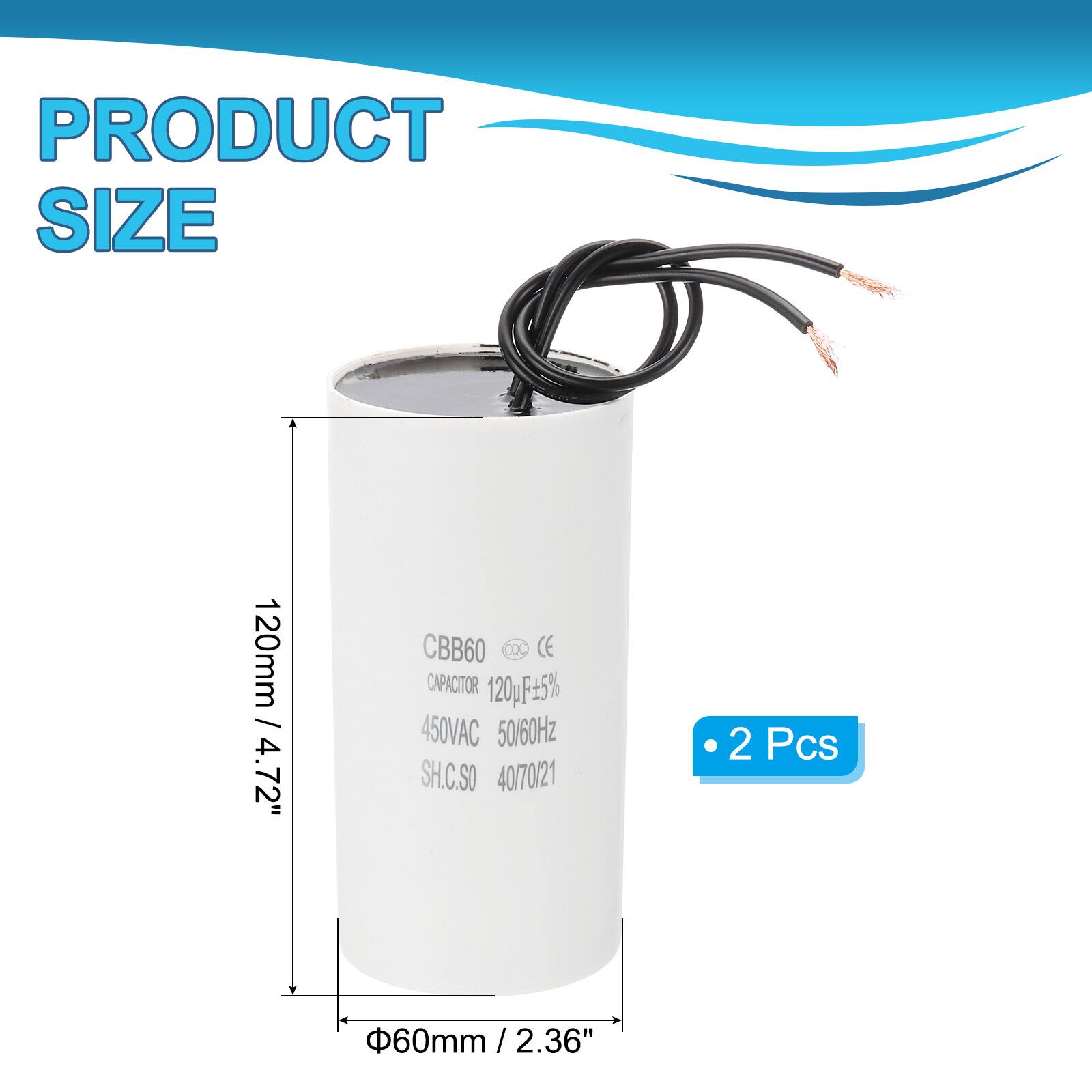 PRODUCT SIZE  
120mm / 4.72"  
CBB60 C CE CAPACITOR 120pF 5% 450VAC 50/60Hz  
SH.C.SO 40/70/21  
2 Pcs  
60mm / 2.36"