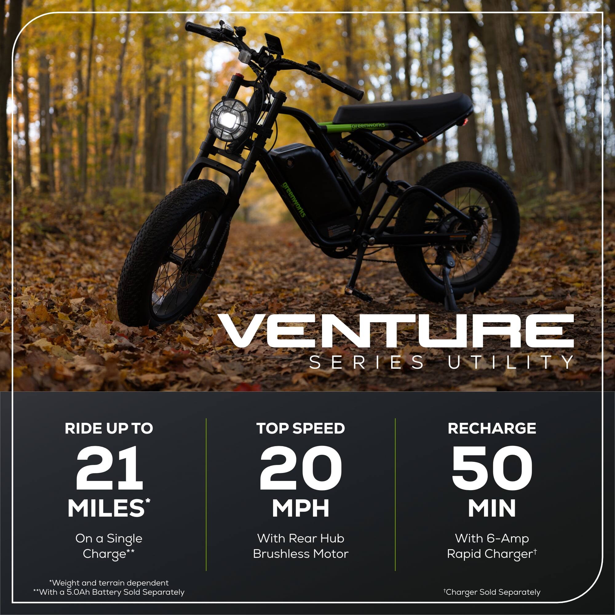 Angle. Greenworks - Greenworks 60V 20" Fat Tire Bike for Adults, Off-Road Adventure Full Suspension (No Battery) - Green.