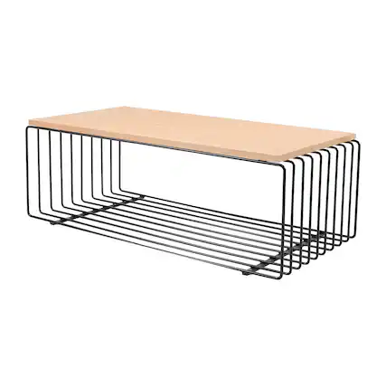 Front. LeisureMod - Walden Modern Ash Wood Veneer Coffee Table with Powder Coated Steel Base for Home Living Room - Black.