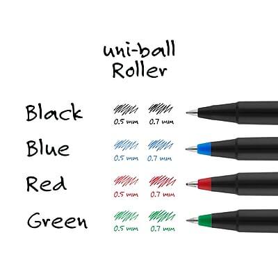 uni-ball Roller

Black  
0.5 mm  
0.7 mm  

Blue  
0.5 mm  
0.7 mm  

Red  
0.5 mm  
0.7 mm  

Green  
0.5 mm  
0.7 mm