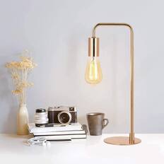 Front. Oumilen - Rose Gold Industrial Desk Lamp, 16in Tall, E26 Socket, Modern Metal Bedside Lamp (Bulb Not Included).