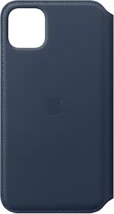 Apple - iPhone 11 Pro Max Leather Folio - Slim Fit, Wireless Charging Compatible - Deep Sea Blue
