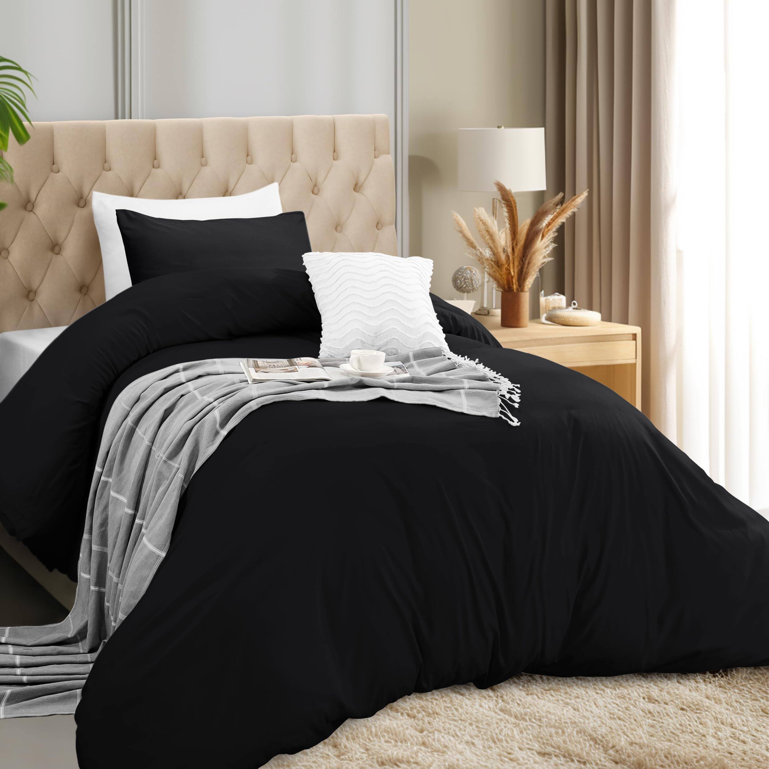 Front. Stylel Star - Duvet Cover Set With Pillowcases - 3 Pieces Zipper Closure 1 2 Soft Brushed Microfiber (queen White) - Black-Queen.