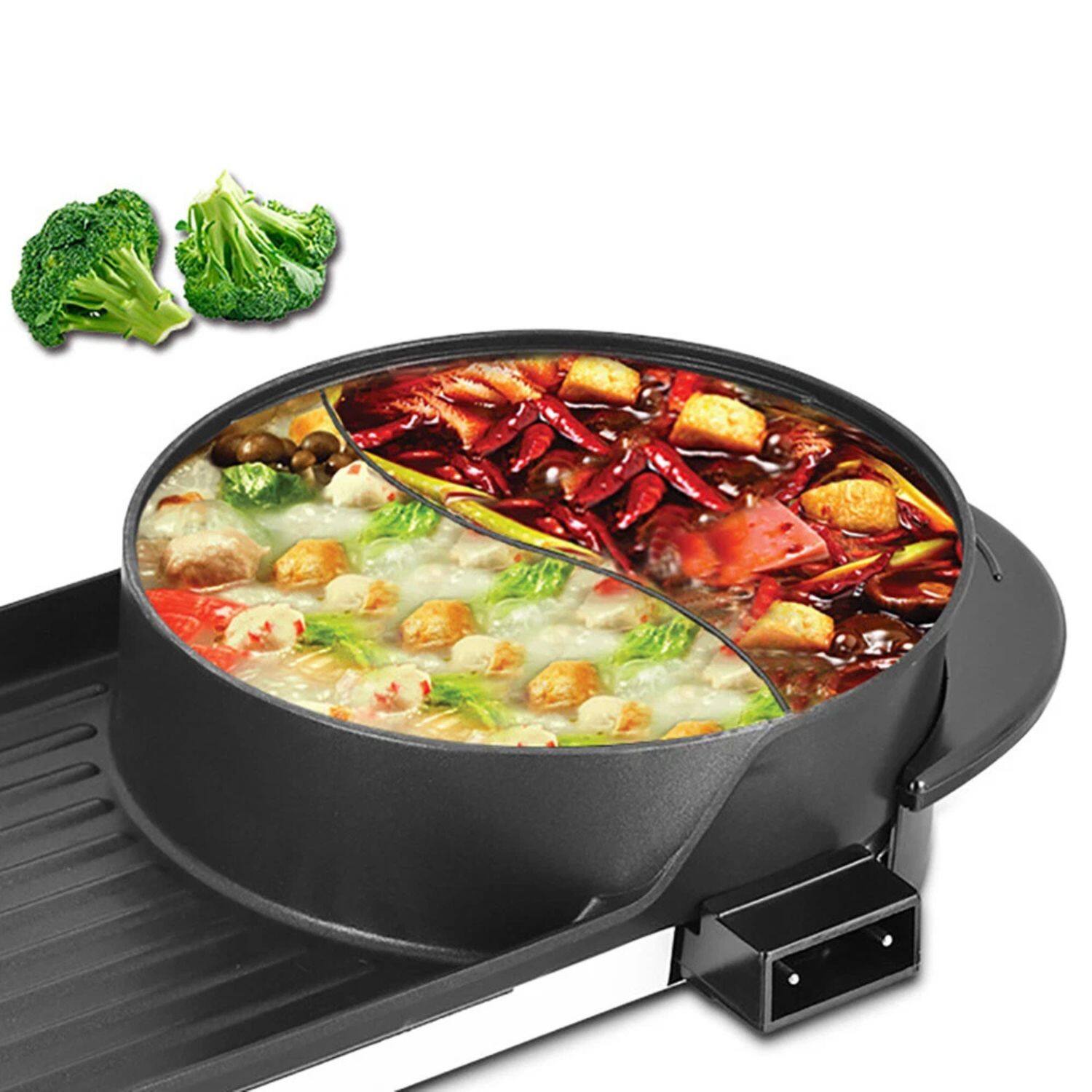 Back. Home Collection - 2-in-1 Electric Hot Pot with Grill – Shabu-Shabu Pot & Barbecue Grill Combo - Black / Silver.