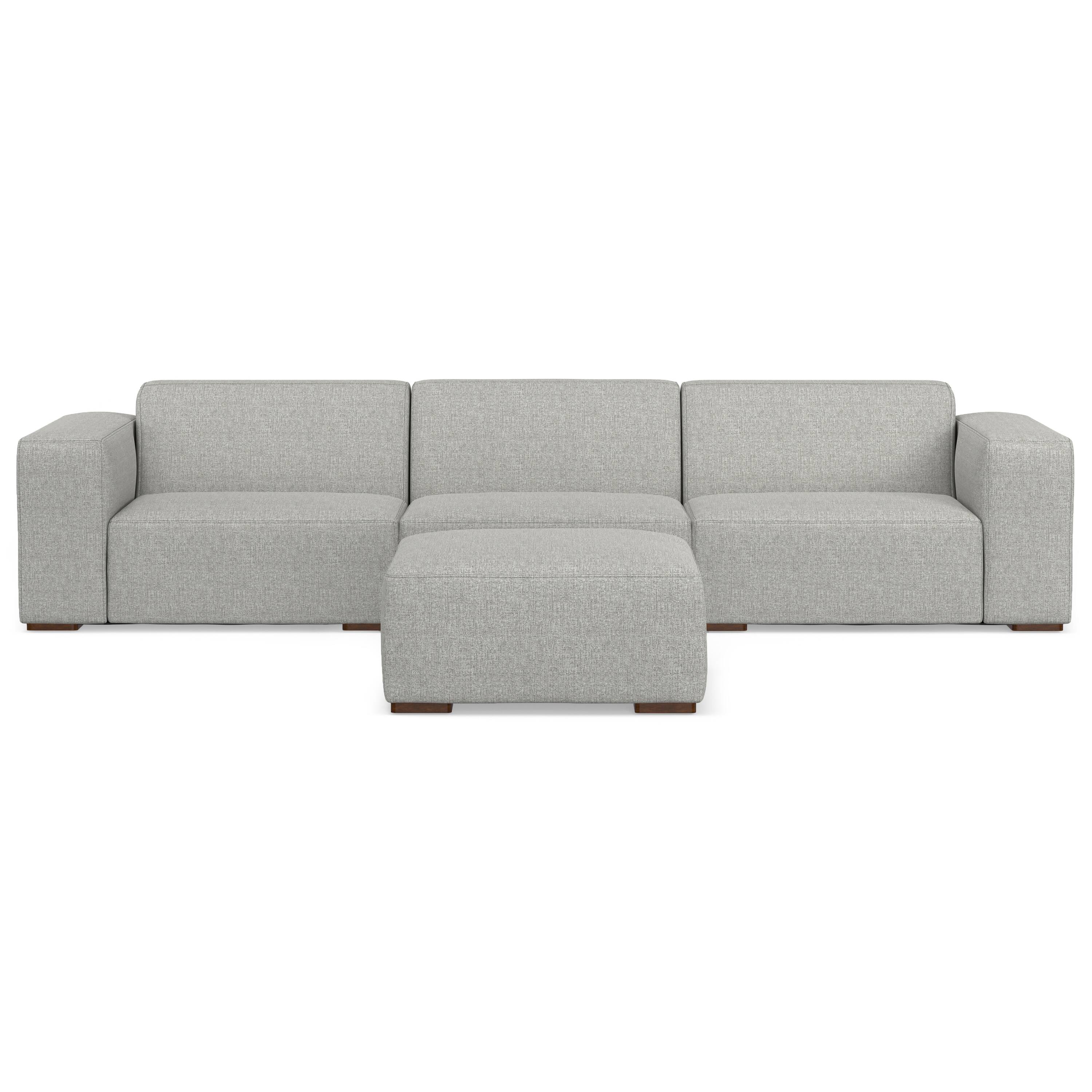 Front. Simpli Home - Rex 3-Seater Modular Sofa and Ottoman Set in Tightly Woven Performance Fabric - Pale Grey.