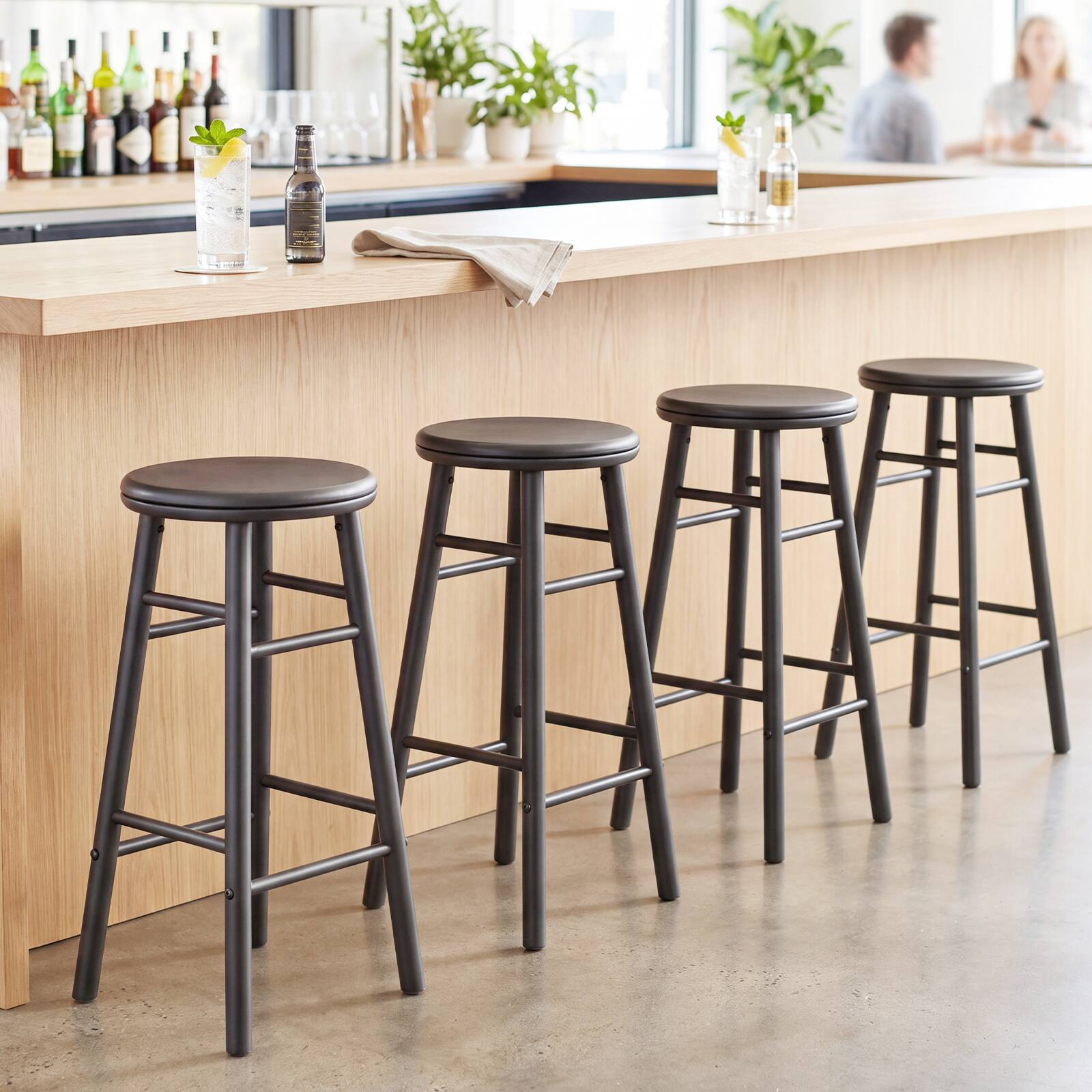 Alt View 3. Gymax - Gymax 29'' Swivel Bar Stools Set of 4 w/Backless Design Footrests & Strong Crossbars Gray - Grey.