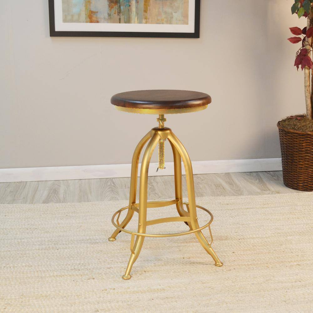 Carolina Chair & Table Ryder Adjustable Barstool Elm Seat Gold Base Elm ...