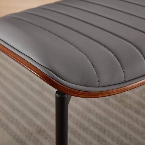 Alt View 5. LUCKY ONE - Assembled Mid Century Dining Chair Set of 2 Faux Leather with Walnut Bentwood Back Metal Legs - Gray Pu.