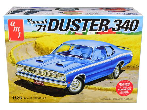 Plymouth '71 DUSTER 340
1/25 SCALE / ÉCHELLE
INCLUDES PRE-LETTERED TIRES!
COMPREND DES PNEUS PRÉ-IMPRIMÉS!
1 PLASTIC KIT / 1 TROUSSE EN PLASTIQUE