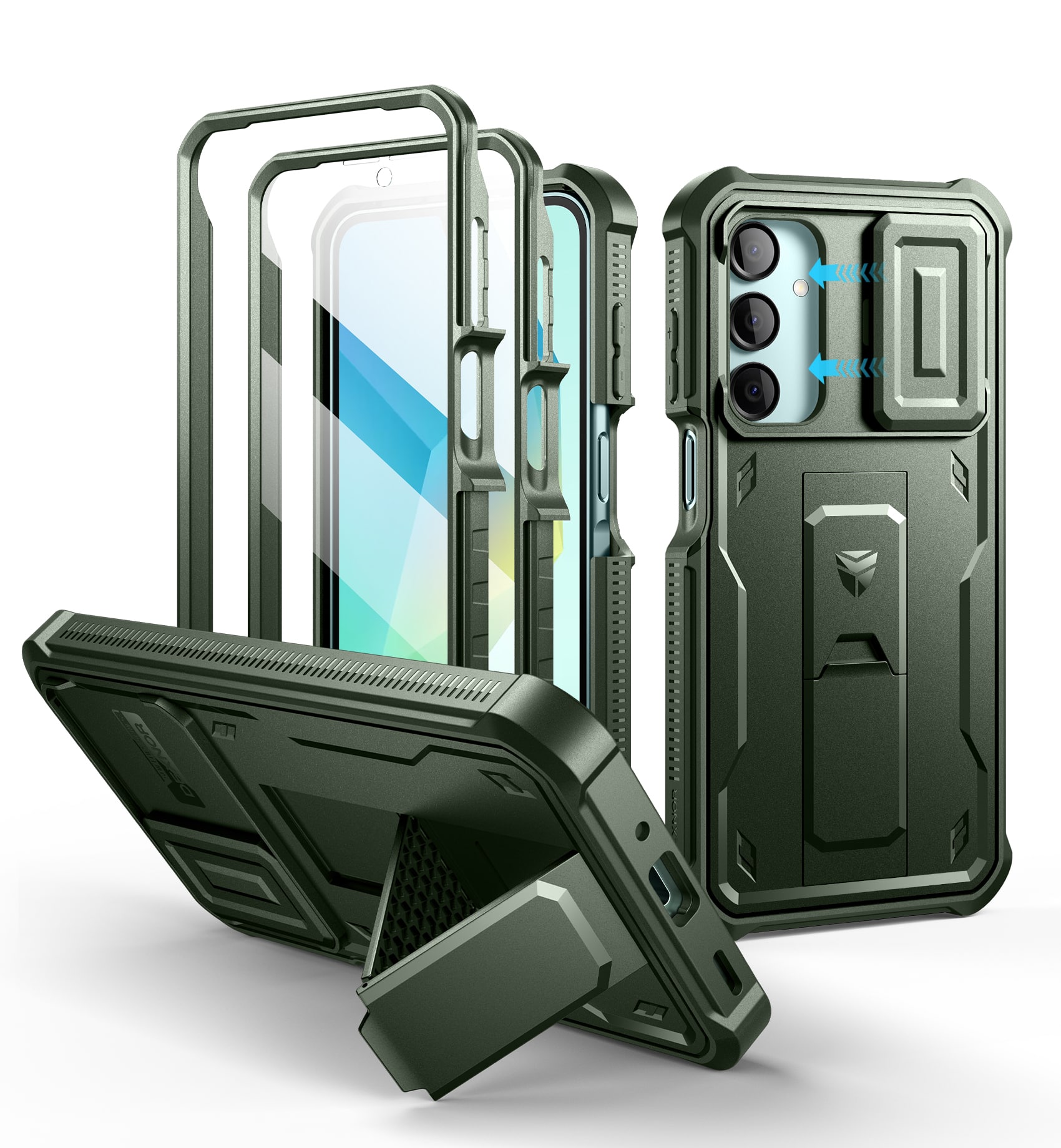 Front. Dexnor - Case for Samsung Galaxy A16-5G with 2 Front Frame, Magnetic Slide Camera, Screen Protector Cover Heavy Duty Shockproof - Army Green.