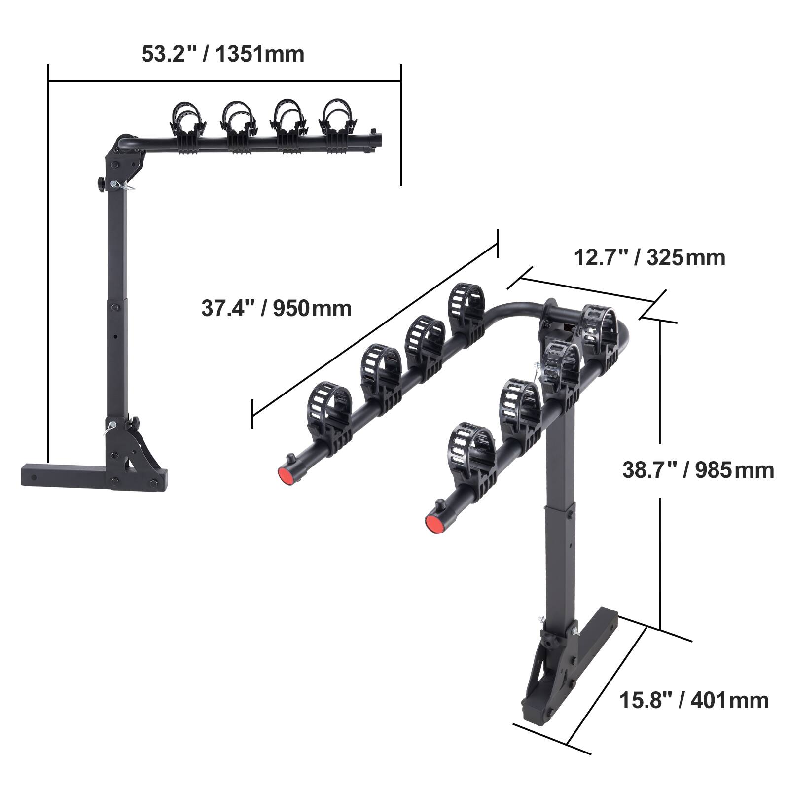 53.2" / 1351mm, 12.7" / 325mm, 37.4" / 950mm, 38.7" / 985mm, 15.8" / 401mm