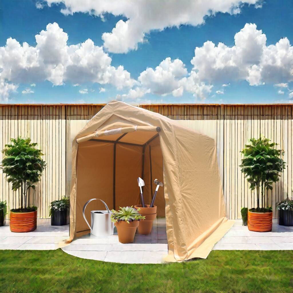 Alt View 4. APRILSOUL - Outdoor Portable Gazebo Shed 2 Roll up Zipper Doors Vents Carport Motorcycle Waterproof UV Resistant - brown.