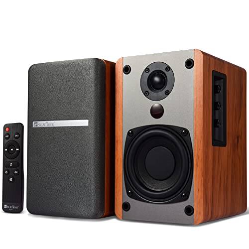 Front. Pacoar Cade - Bt25 Version) Active Bookshelf Speakers Optical Aux Inputs Subwoofer Line Out Tvs Turntable Wooden Enclosure Bt25 (2024 - Beech Wood.