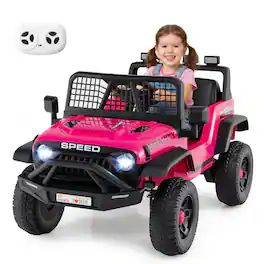 Costway - 24V Ride On Car with Remote Control Music LED Headlights Spring Suspension for Kids - Pink