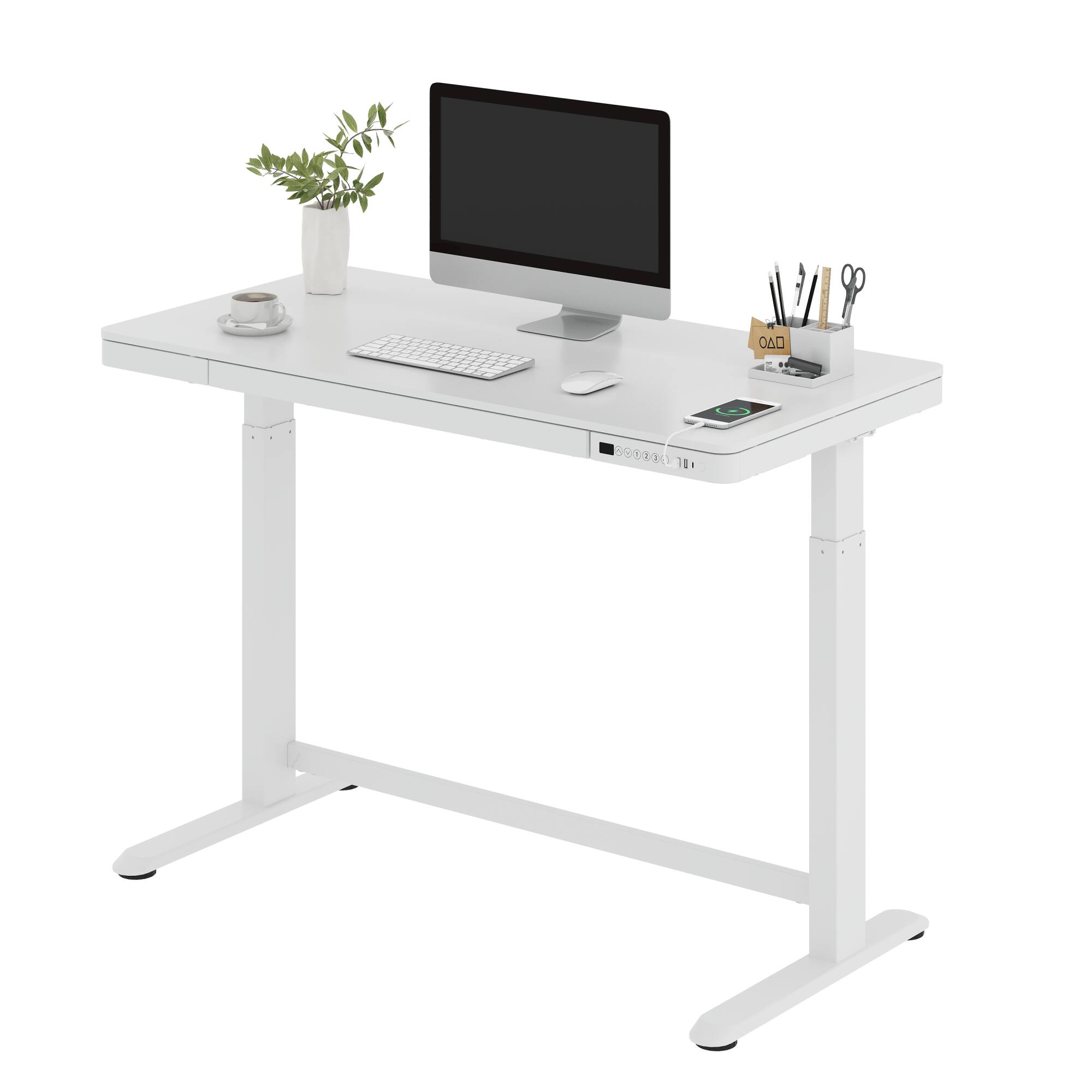 Angle. FlexiSpot - FlexiSpot EW8 Electric 48"W Electric Height-Adjustable Standing Desk, White - White.