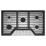 Whirlpool - 36 in. Wide 5 burners Built-In Gas Cooktop with EZ-2-Lift Hinged Cast-Iron Grates - Stainless Steel