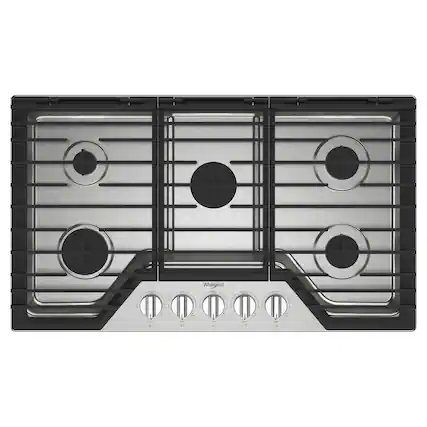 Front. Whirlpool - Whirlpool - 36" Built-In Gas Cooktop with 5 Burners and EZ-2-Lift Hinged Cast-Iron Grates - Stainless Steel.