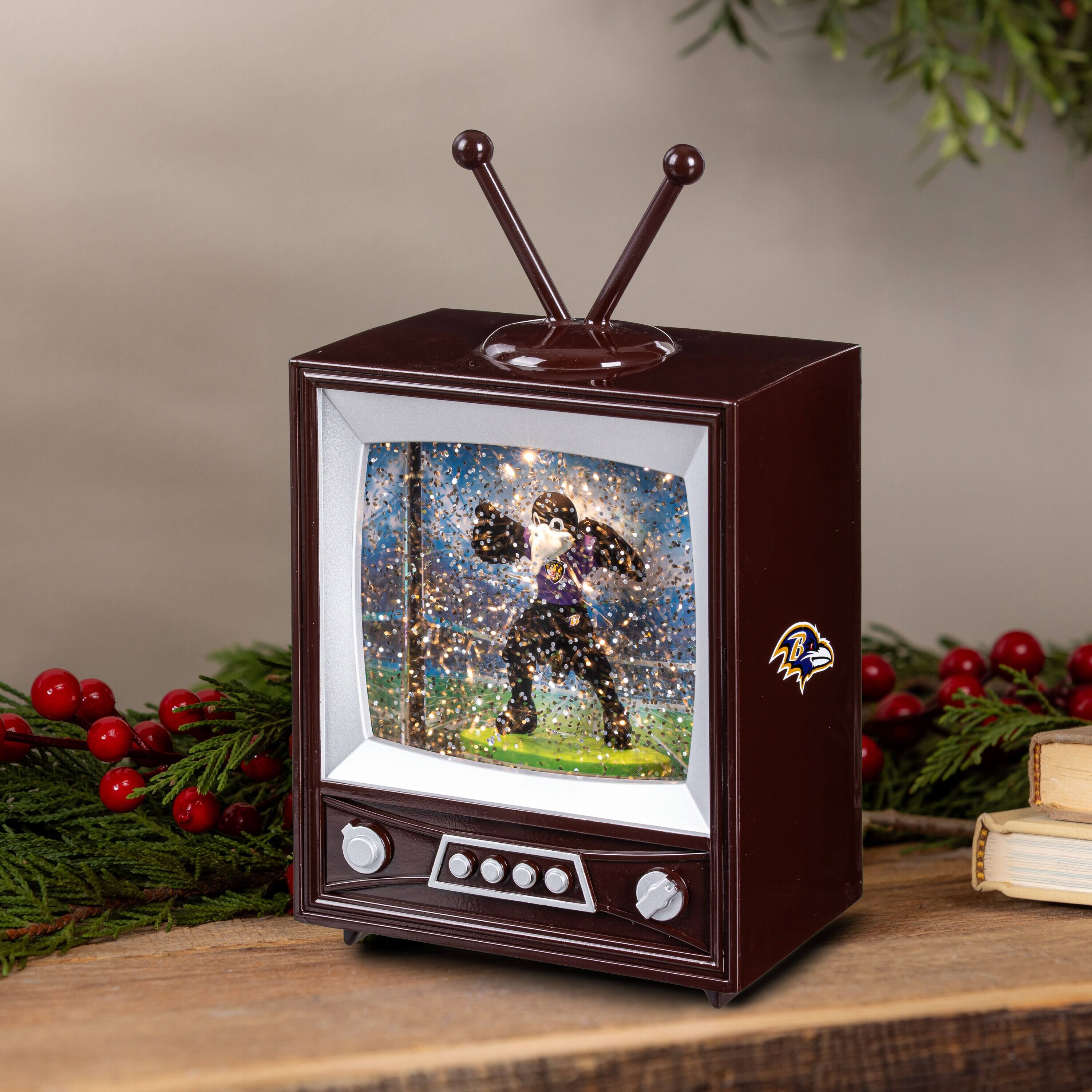 Alt View 1. Evergreen Enterprises - Baltimore Ravens 8" Vintage TV Water Globe Lantern with Mascot - Brown.