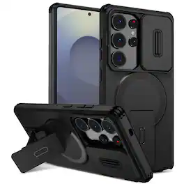 UUCOVER - Magnetic Case for Samsung Galaxy S24 Ultra Shockproof TPU+PC Case Compatible with MagSafe Stand Sliding Camera Cover - Black
