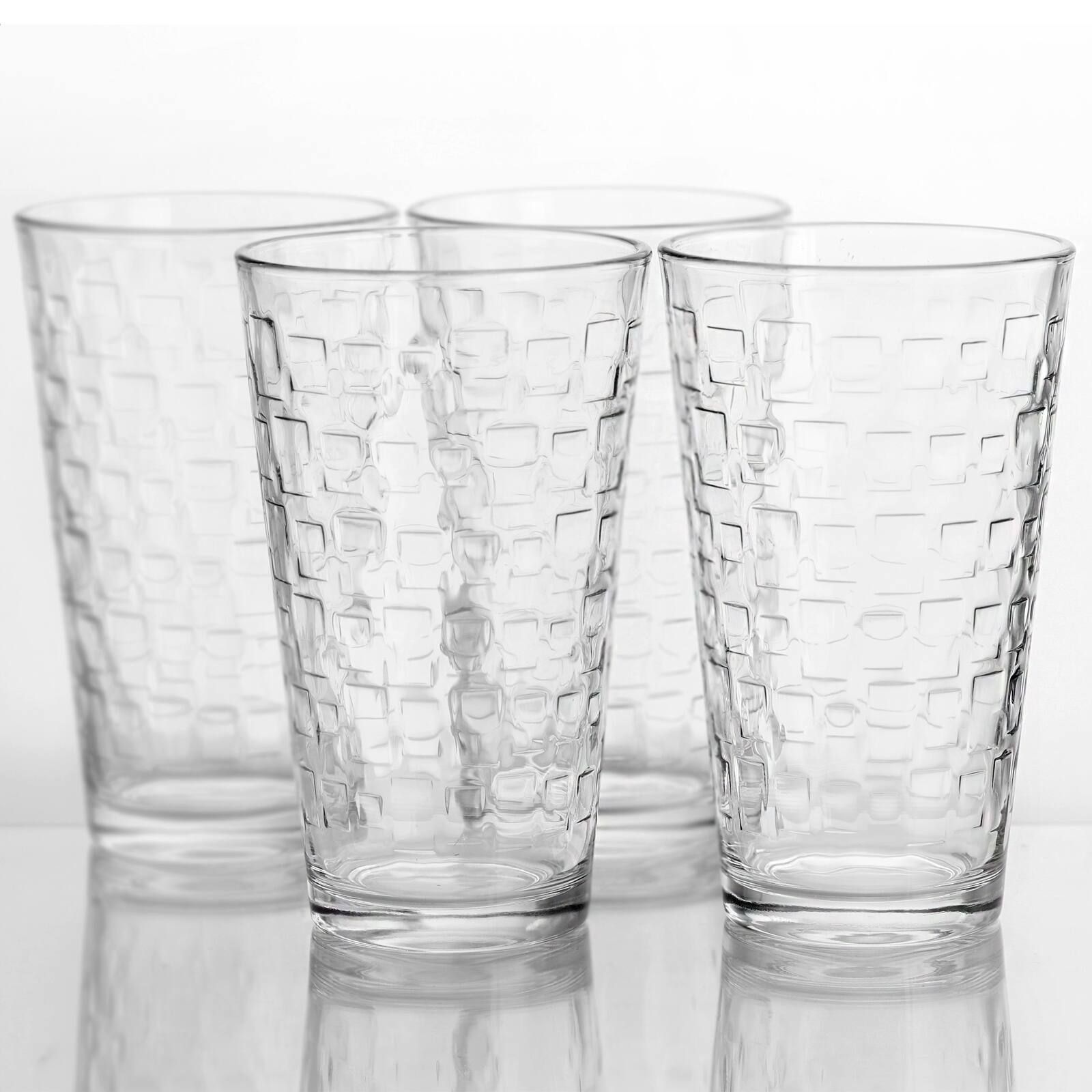 Alt View 3. Gibson - Gibson Home Great Foundations 4-Piece 16 oz. Tumbler Set, Square Pattern - Clear.