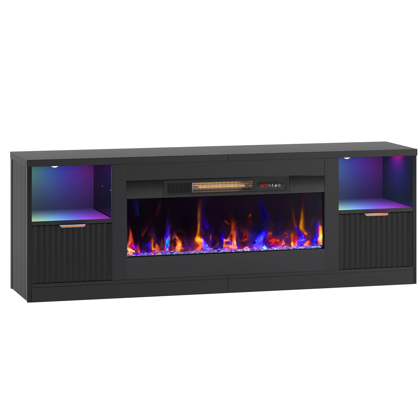 Alt View 7. Bestier - 63-Inch Fireplace TV Stand with Double Drawers, Retro-Style Controls and Adjustable Shelves for Entertainment Centers - Black Marble.